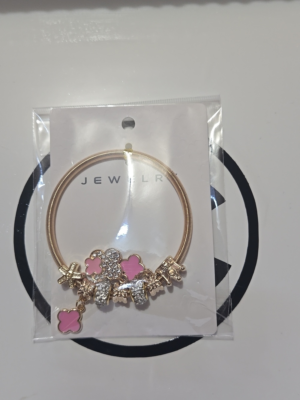 Gold-Tone Bracelet with Pink Enamel & Crystal Charms - Picture 4 of 4